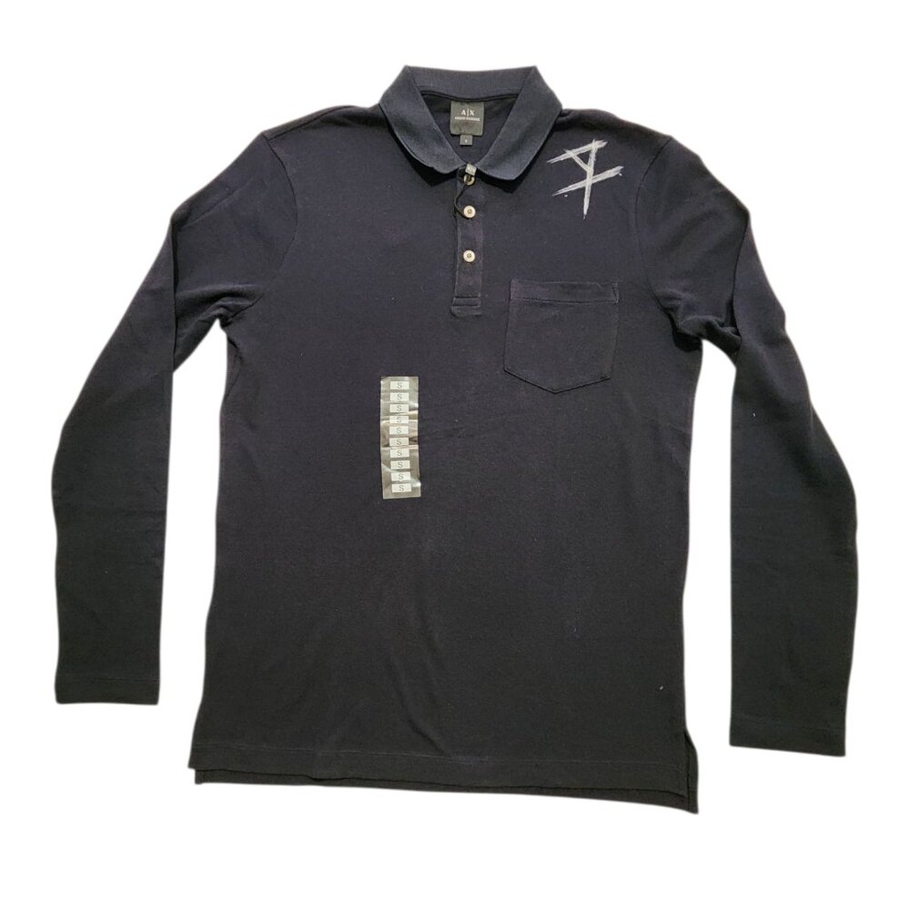 Armani Exchange Men's Long Sleeve Casual Polo Mesh Shirt A|X Logo Small‎